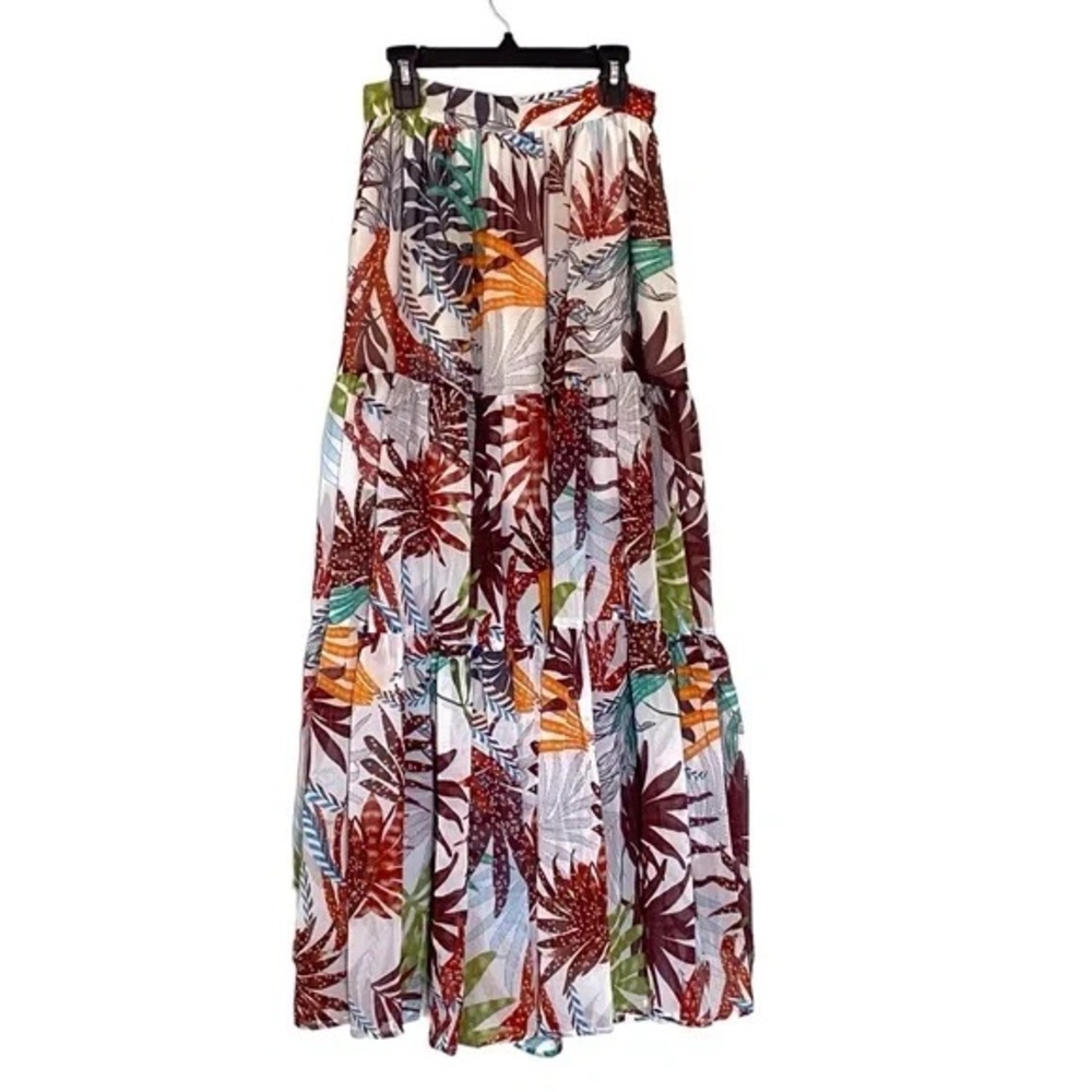 L’ATISTE BOHO Tropical Print Tiered Maxi Skirt S